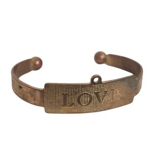 Vintage Brass “LOVE” Cuff Bracelet – Textured Plate